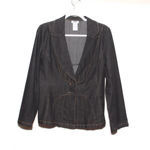 Monroe and Main Black Denim Blazer Jacket Size 10 Unique back stitching